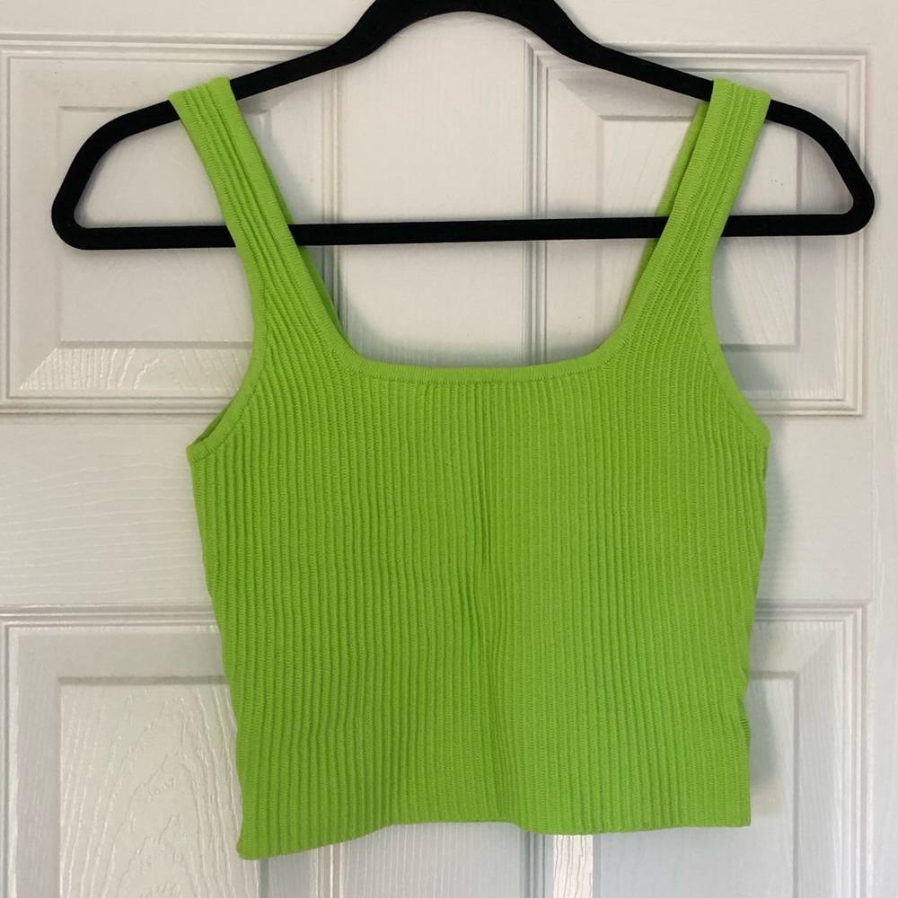 Lime Green Ribbed Knit Crop Top